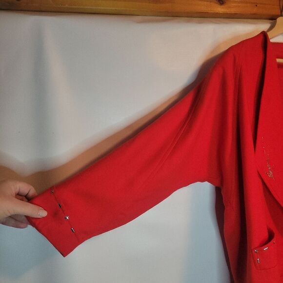 Vintage Red Wool Structured Jacket with Silver Embellishments - Picture 7 of 15
